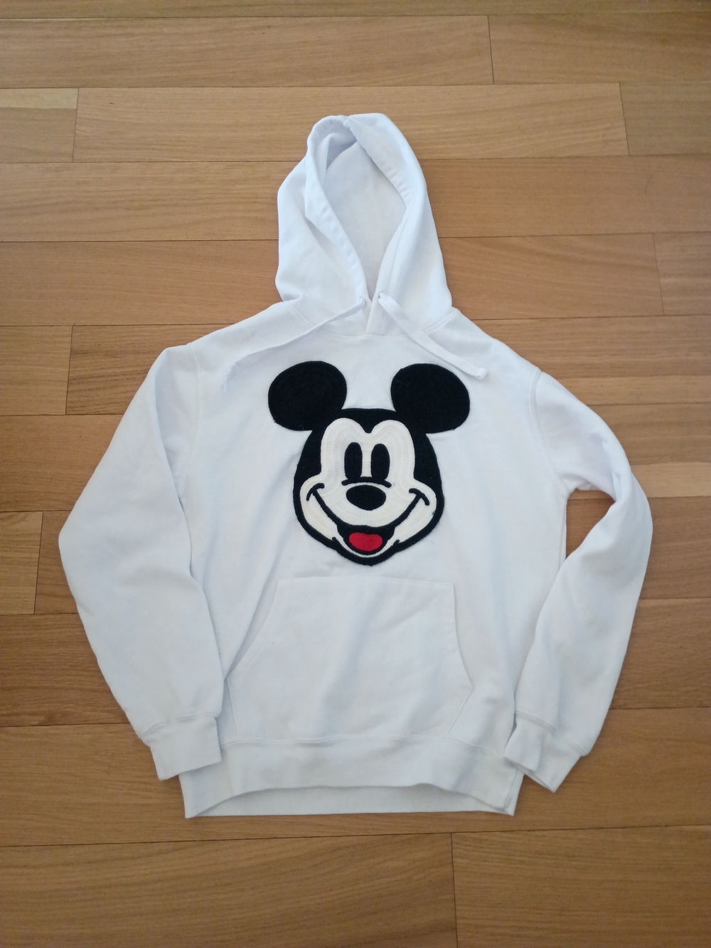 Disney White Hoodie with Black and Red Mickey Face Embroidered Medium